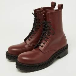 Balenciaga Bordeaux Leather Lace Up Ankle Length Boots Size 45