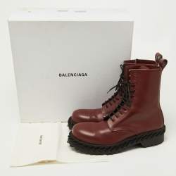 Balenciaga Bordeaux Leather Lace Up Ankle Length Boots Size 45
