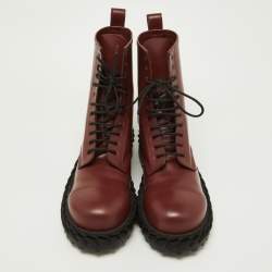 Balenciaga Bordeaux Leather Lace Up Ankle Length Boots Size 45