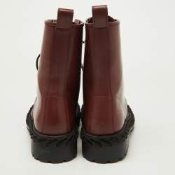 Balenciaga Bordeaux Leather Lace Up Ankle Length Boots Size 45