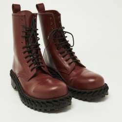 Balenciaga Bordeaux Leather Lace Up Ankle Length Boots Size 45