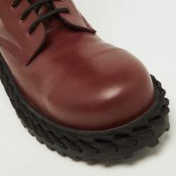 Balenciaga Bordeaux Leather Lace Up Ankle Length Boots Size 45
