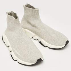 Pre Owned Balenciaga Grey Knit Fabric Speed Trainer Sneakers Size 41