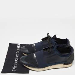 Pre Owned Balenciaga Blue Leather, Mesh and Neoprene Race Runner Sneakers Size 45