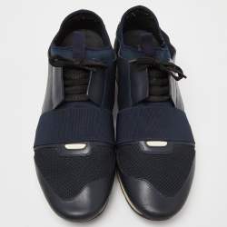 Pre Owned Balenciaga Blue Leather, Mesh and Neoprene Race Runner Sneakers Size 45
