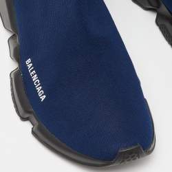 Pre Owned Balenciaga Blue Knit Fabric Speed Trainers High Top Sneakers Size 44