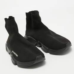 Pre Owned Balenciaga Black Knit Fabric Speed Trainer Sneakers Size 43