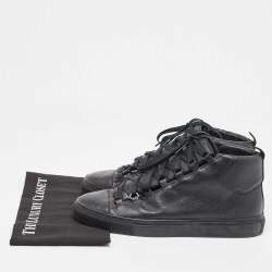 Balenciaga Black Leather Arena High Top Sneakers Size 43