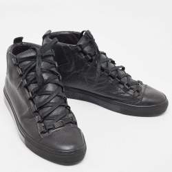 Balenciaga Black Leather Arena High Top Sneakers Size 43