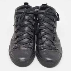 Balenciaga Black Leather Arena High Top Sneakers Size 43