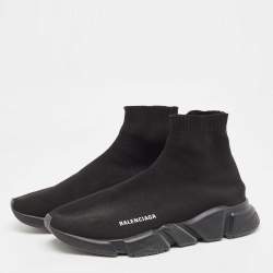 Balenciaga Black Knit Fabric Speed Trainer High Top Sneakers Size 44
