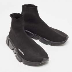 Balenciaga Black Knit Fabric Speed Trainer High Top Sneakers Size 44