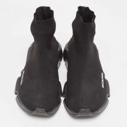 Balenciaga Black Knit Fabric Speed Trainer High Top Sneakers Size 44