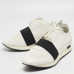 Pre Owned Balenciaga White Mesh and Leather Race Runner Sneakers Size 43