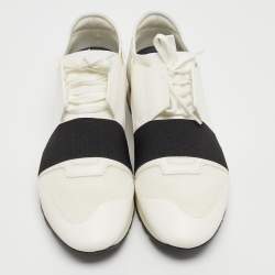 Pre Owned Balenciaga White Mesh and Leather Race Runner Sneakers Size 43