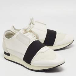 Pre Owned Balenciaga White Mesh and Leather Race Runner Sneakers Size 43