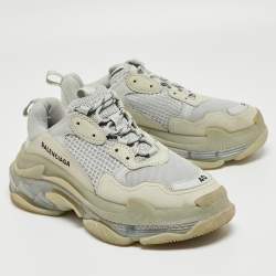 Balenciaga Grey Nubuck Leather and Mesh Low Top Sneakers Size 40