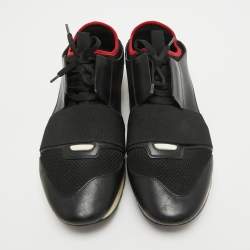 Pre Owned Balenciaga Black/Red Leather and Mesh Race Runner Sneakers Size 42