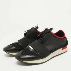 Pre Owned Balenciaga Black/Red Leather and Mesh Race Runner Sneakers Size 42