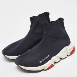مملوكة مسبقًا Balenciaga Blue Knit Fabric Speed Trainer High Top Sneakers Size 39