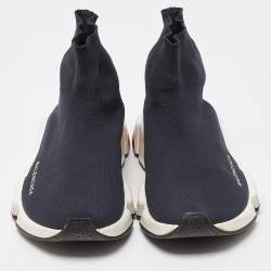مملوكة مسبقًا Balenciaga Blue Knit Fabric Speed Trainer High Top Sneakers Size 39