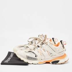 Balenciaga White/Orange Mesh and Faux Leather Track Low Top Sneakers Size 41