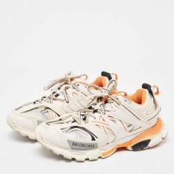 Balenciaga White/Orange Mesh and Faux Leather Track Low Top Sneakers Size 41