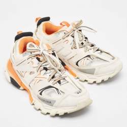 Balenciaga White/Orange Mesh and Faux Leather Track Low Top Sneakers Size 41