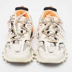 Balenciaga White/Orange Mesh and Faux Leather Track Low Top Sneakers Size 41