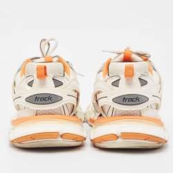 Balenciaga White/Orange Mesh and Faux Leather Track Low Top Sneakers Size 41