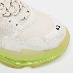 Pre Owned Balenciaga White Faux Leather and Mesh Triple S Clear Sole Low Top Sneakers Size 42