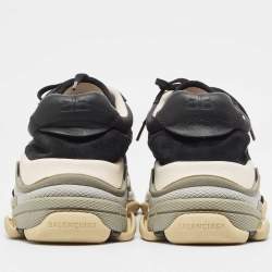 Balenciaga Black/Burgundy Suede Leather And Fabric Triple S Low Top Sneakers Size 44 
