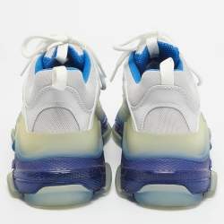 Balenciaga White/Blue Leather and Mesh Triple S Clear Sole Sneakers Size 41