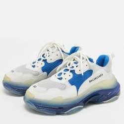 Balenciaga White/Blue Leather and Mesh Triple S Clear Sole Sneakers Size 41