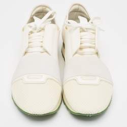 Balenciaga Cream/White Mesh and Leather Race Runner Sneakers Size 41