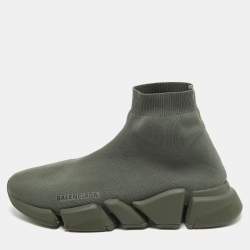 Pre Owned Balenciaga Green Knit Fabric Speed 2.0 High Top Sneakers Size 42