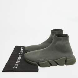 Pre Owned Balenciaga Green Knit Fabric Speed 2.0 High Top Sneakers Size 42
