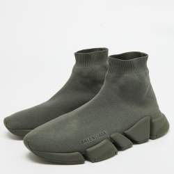 Pre Owned Balenciaga Green Knit Fabric Speed 2.0 High Top Sneakers Size 42