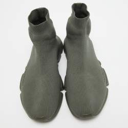 Pre Owned Balenciaga Green Knit Fabric Speed 2.0 High Top Sneakers Size 42