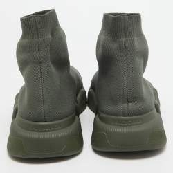 Pre Owned Balenciaga Green Knit Fabric Speed 2.0 High Top Sneakers Size 42