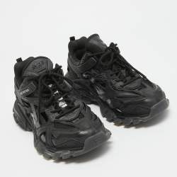 Pre Owned Balenciaga Black Faux Leather and Mesh Track 2 Sneakers Size 42