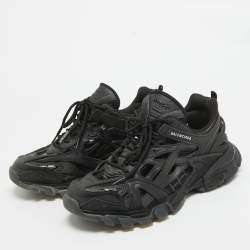 Pre Owned Balenciaga Black Faux Leather and Mesh Track 2 Sneakers Size 42