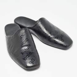 Balenciaga Black Logo Print Leather Slip On Mules Size 40