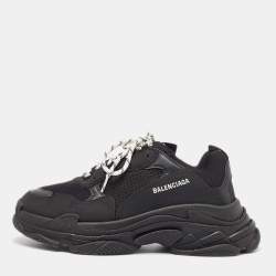 Balenciaga Black Mesh and Nubuck Triple S Sneakers Size 45