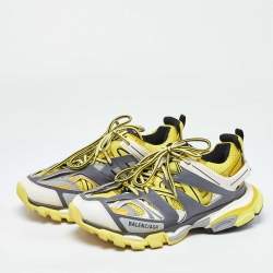 Pre Owned Balenciaga Yellow/Grey Faux Leather and Mesh Track Low Top Sneakers Size 41