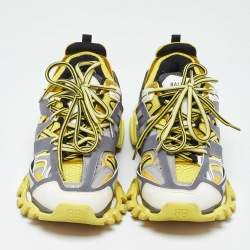 Pre Owned Balenciaga Yellow/Grey Faux Leather and Mesh Track Low Top Sneakers Size 41