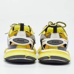 Pre Owned Balenciaga Yellow/Grey Faux Leather and Mesh Track Low Top Sneakers Size 41
