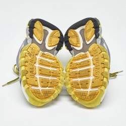 Pre Owned Balenciaga Yellow/Grey Faux Leather and Mesh Track Low Top Sneakers Size 41
