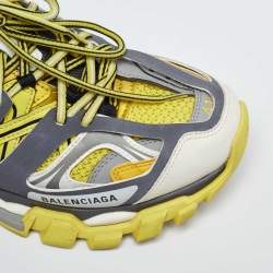 Pre Owned Balenciaga Yellow/Grey Faux Leather and Mesh Track Low Top Sneakers Size 41