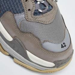 Balenciaga Grey Nubuck Leather and Mesh Triple S Low Top Sneakers Size 42